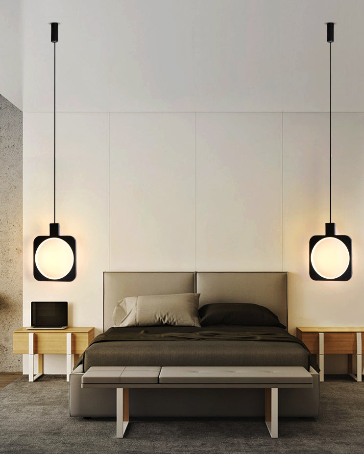 Lámpara colgante de LED de forma geométrica negra Lámpara de colgación de metal minimalista moderna para sala de estar
