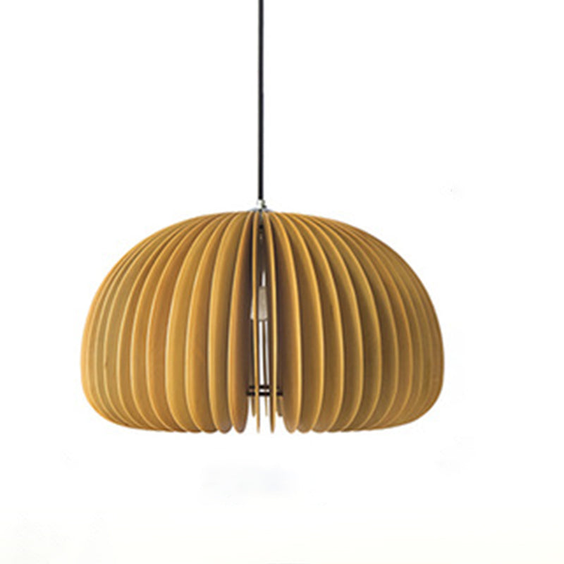 Beige Wood Slatted Hanging Light Chinese Style 1 Light  Restaurant Ceiling Pendant Lamp
