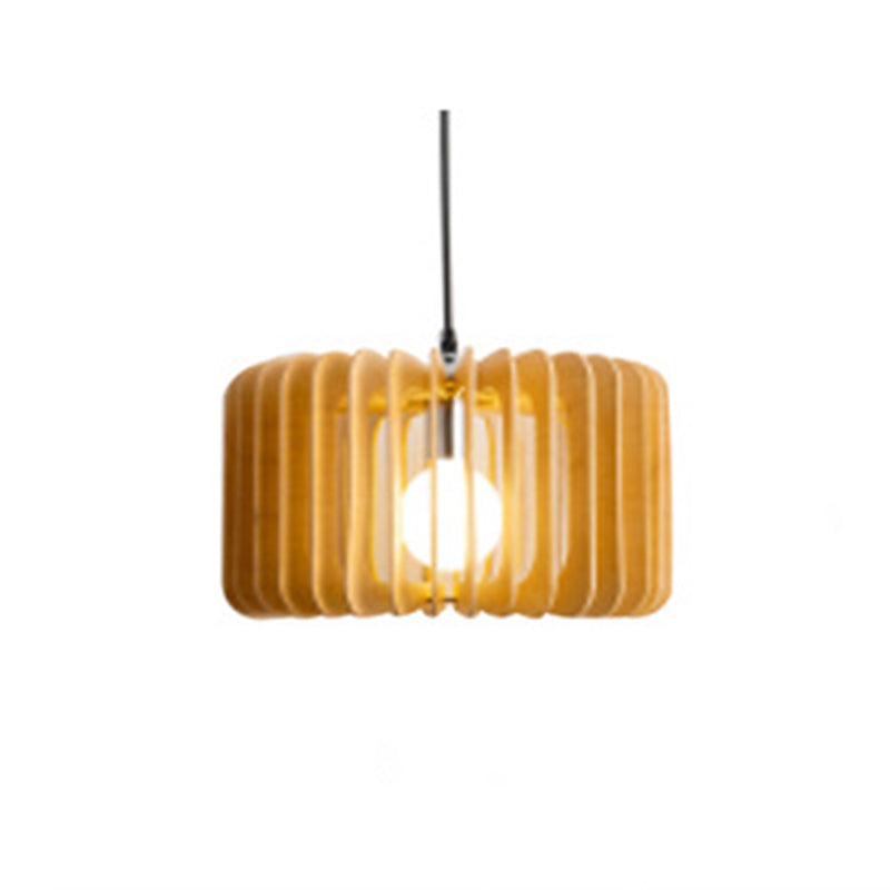 Beige Wood Slatted Hanging Light Chinese Style 1 Light  Restaurant Ceiling Pendant Lamp