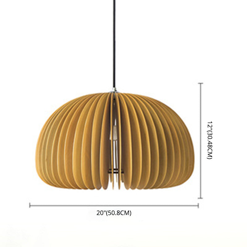 Beige Wood Slatted Hanging Light Chinese Style 1 Light  Restaurant Ceiling Pendant Lamp