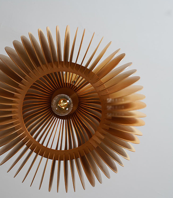 Beige Wood Slatted Hanging Light Chinese Style 1 Light  Restaurant Ceiling Pendant Lamp