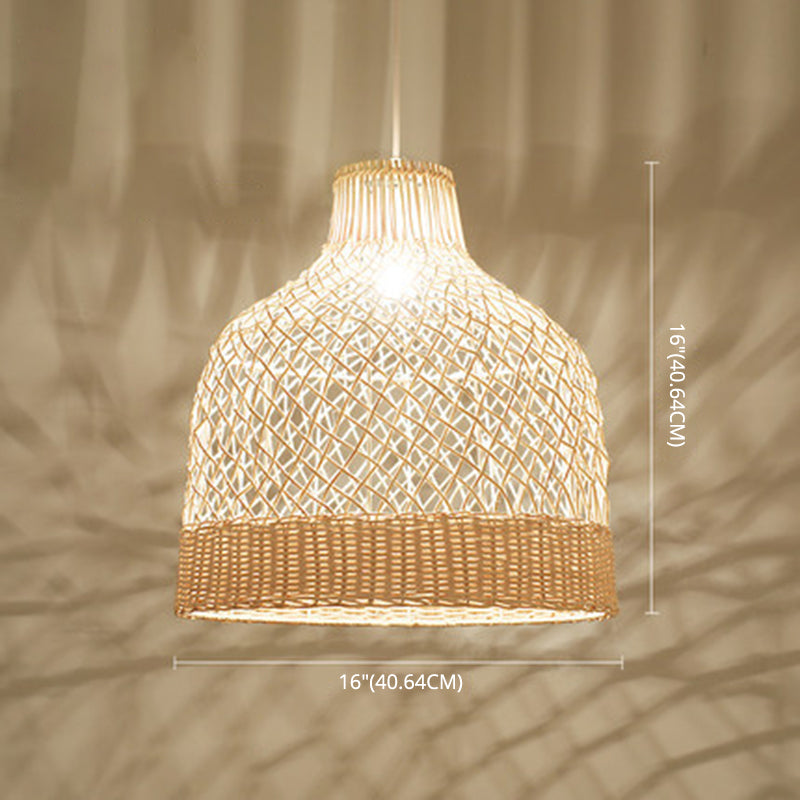 Handwoven Dome Pendant Light Fixture Chinese Rattan Fiber Single Bulb Ceiling Light for Dining Table