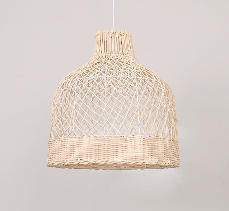 Handwoven Dome Pendant Light Fixture Chinese Rattan Fiber Single Bulb Ceiling Light for Dining Table