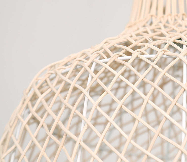 Handwoven Dome Pendant Light Fixture Chinese Rattan Fiber Single Bulb Ceiling Light for Dining Table