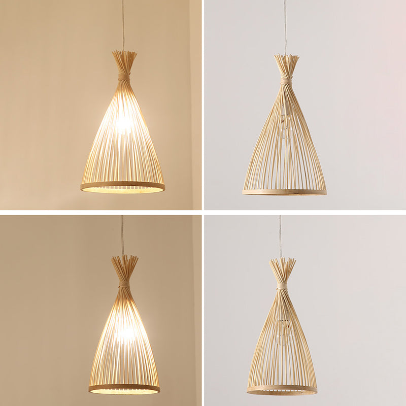 Conical Pendant Light Fixture Chinese Minimalist Bamboo 1 Light Restaurant Suspension Pendant