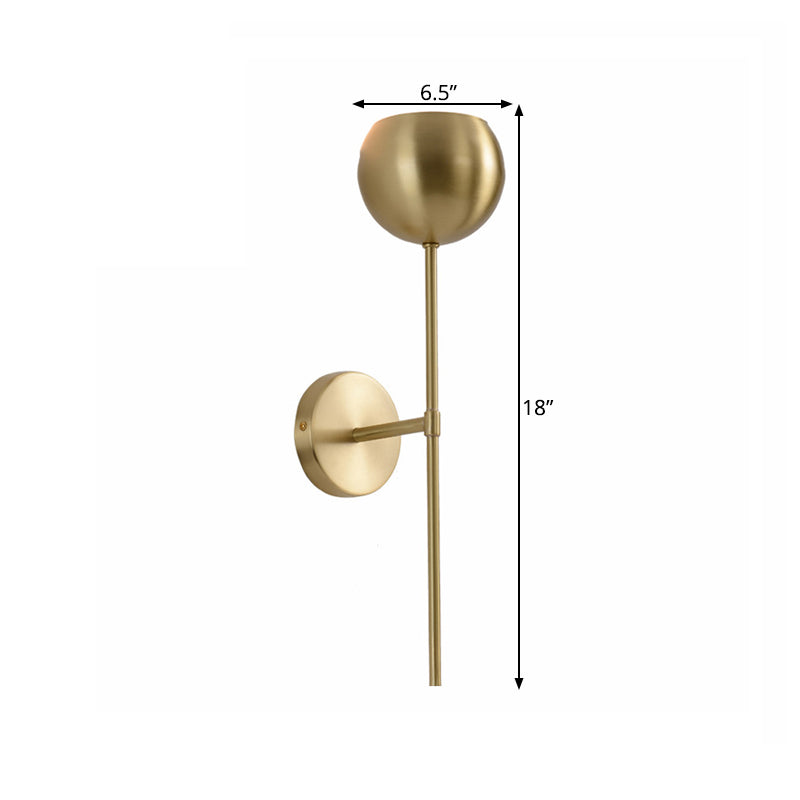 Gold Dome Wallchiere Modernist Brass 1 Bulb Sconce Light Fixture with Pencil Arm