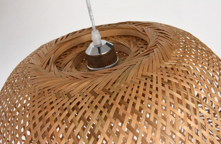 Double walled Hanging Lamp Kit Asian Bamboo 1-Light Beige Hanging Pendant for Restaurant