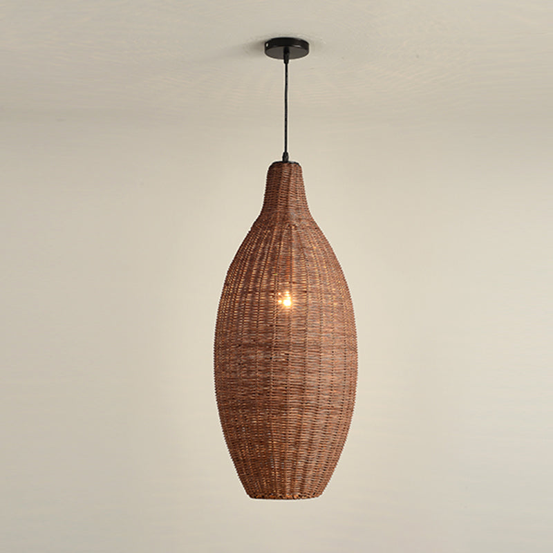 Farmhouse Natural Rattan Pendant Lighting 1-Light  Dining Room Hanging Lamp in Brown