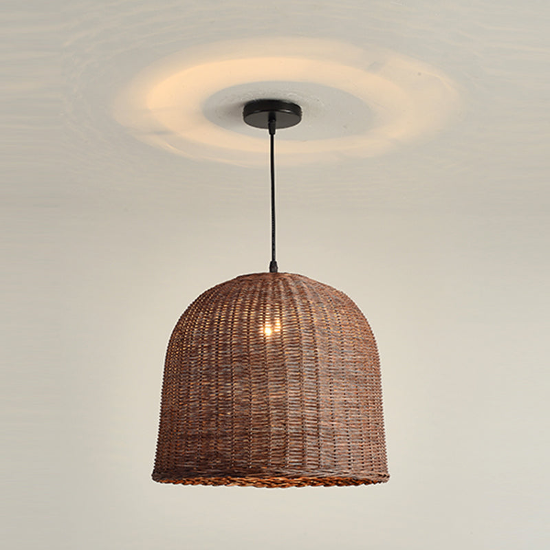 Farmhouse Natural Rattan Pendant Lighting 1-Light  Dining Room Hanging Lamp in Brown