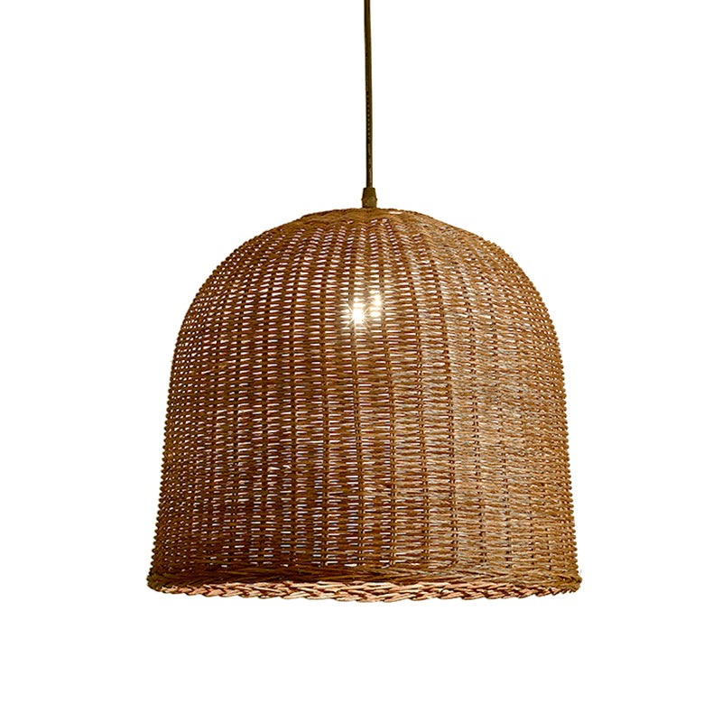 Farmhouse Natural Rattan Pendant Lighting 1-Light  Dining Room Hanging Lamp in Brown