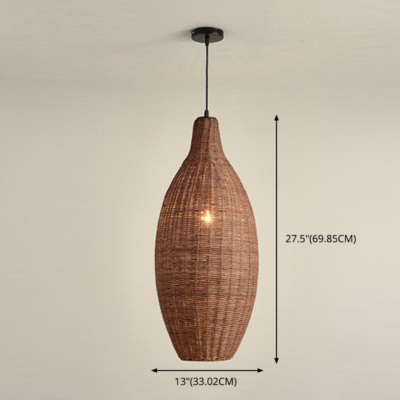 Farmhouse Natural Rattan Pendant Lighting 1-Light  Dining Room Hanging Lamp in Brown