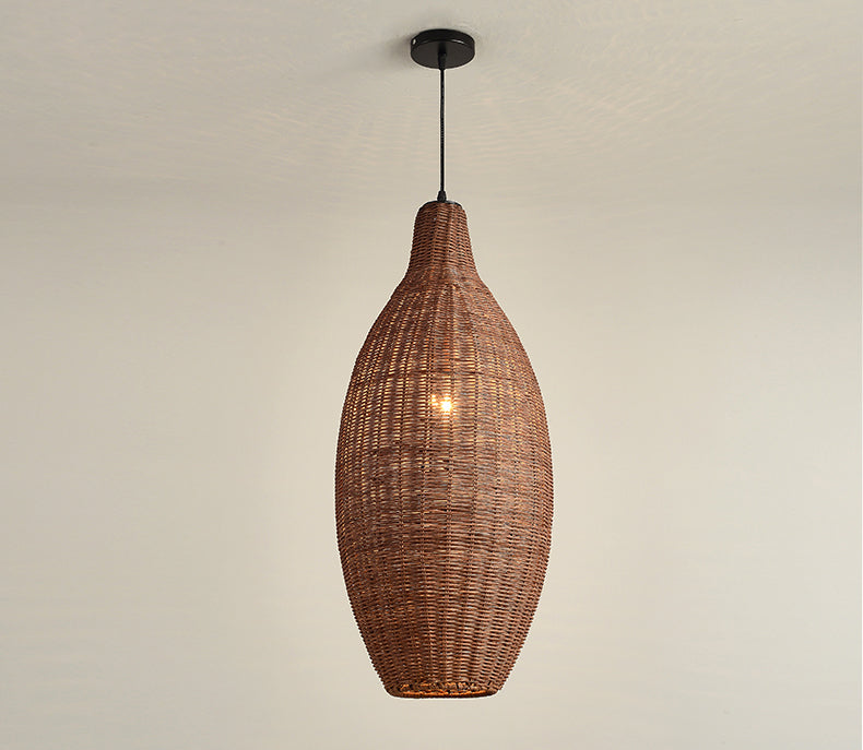 Farmhouse Natural Rattan Pendant Lighting 1-Light  Dining Room Hanging Lamp in Brown