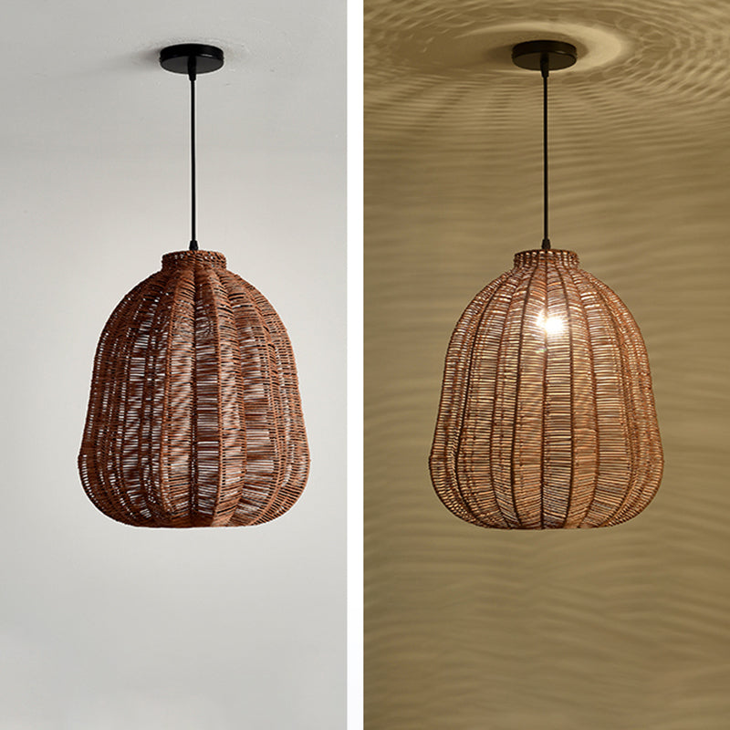 Farmhouse Natural Rattan Pendant Lighting 1-Light  Dining Room Hanging Lamp in Brown