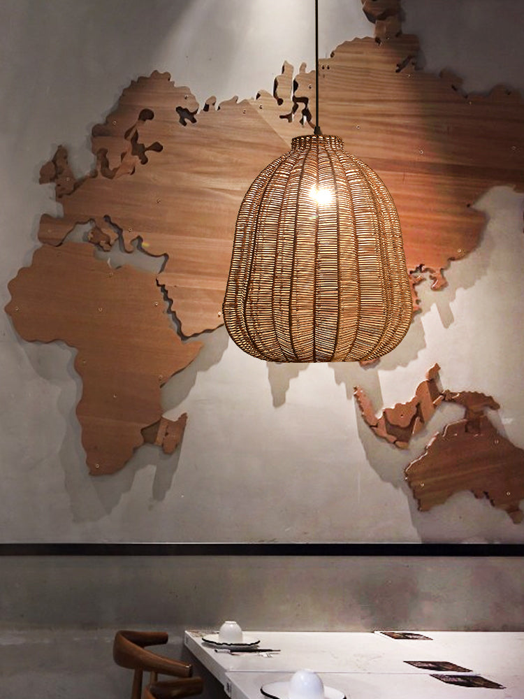 Farmhouse Natural Rattan Pendant Lighting 1-Light  Dining Room Hanging Lamp in Brown