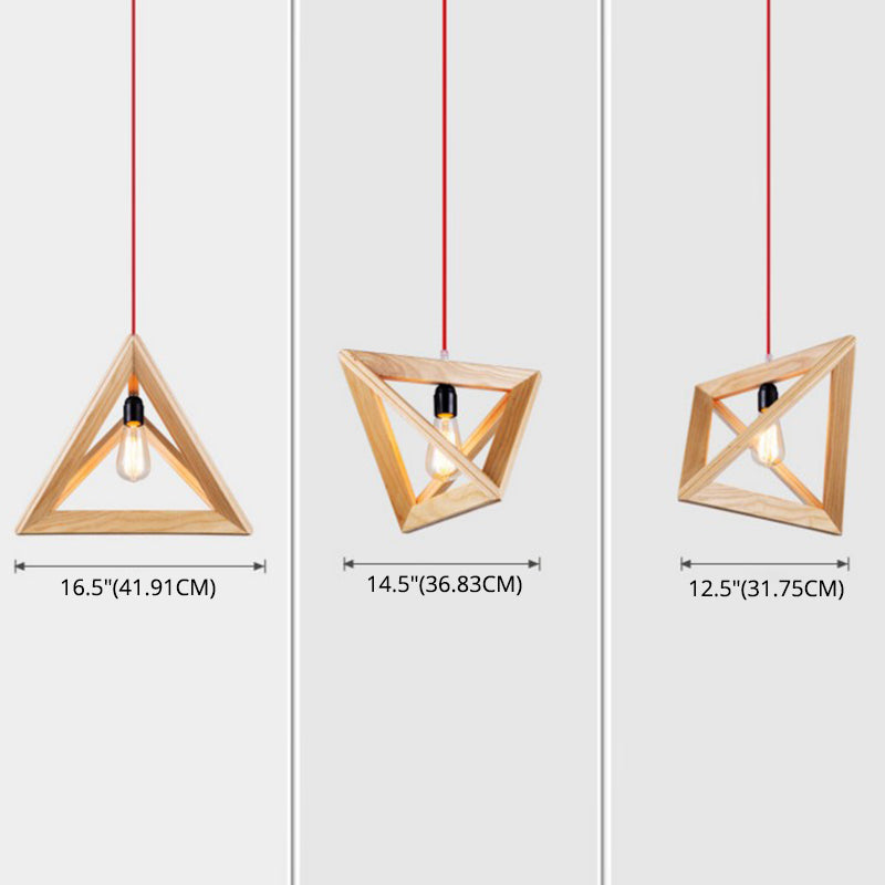 Beige houten driehoek hangende licht lichte Noordse moderne stijl 1 lichte restaurant plafond hanglamp
