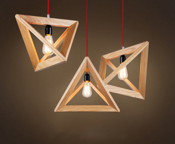 Beige houten driehoek hangende licht lichte Noordse moderne stijl 1 lichte restaurant plafond hanglamp