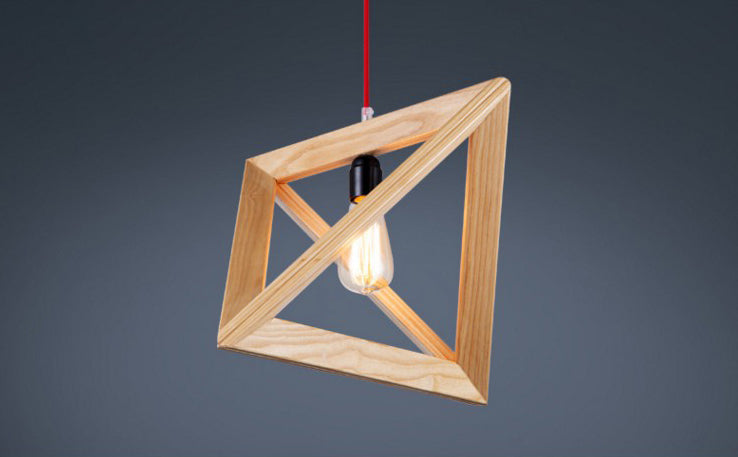Beige houten driehoek hangende licht lichte Noordse moderne stijl 1 lichte restaurant plafond hanglamp