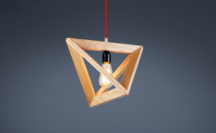 Beige houten driehoek hangende licht lichte Noordse moderne stijl 1 lichte restaurant plafond hanglamp