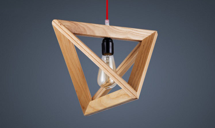 Beige houten driehoek hangende licht lichte Noordse moderne stijl 1 lichte restaurant plafond hanglamp