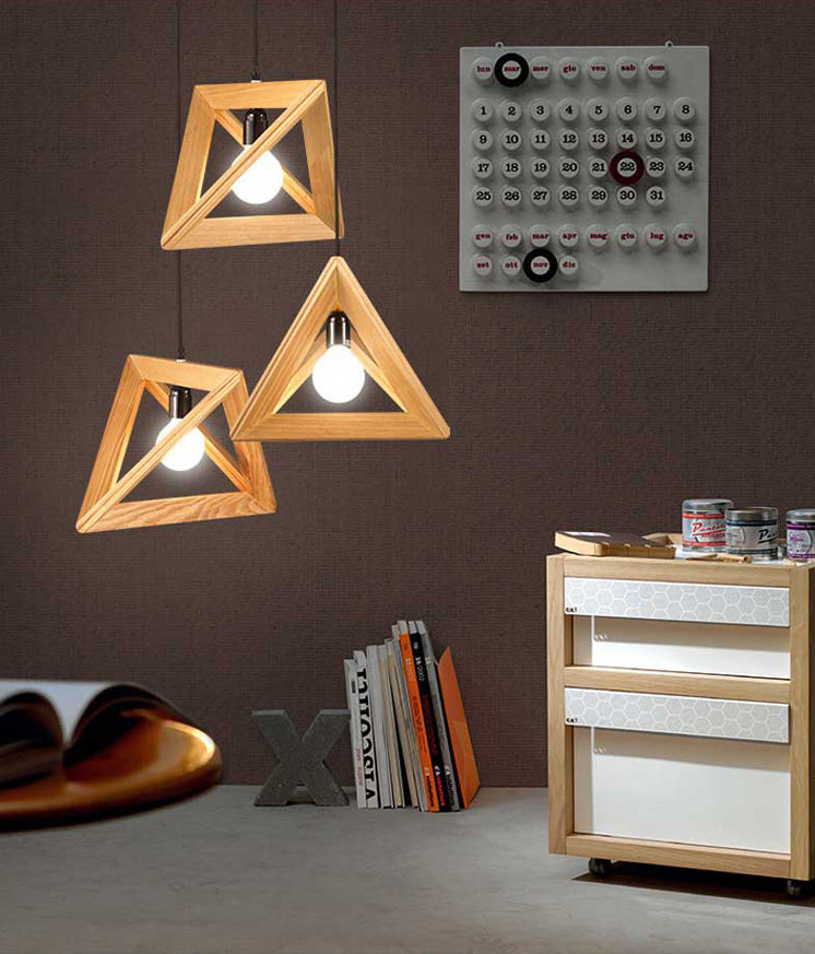 Beige houten driehoek hangende licht lichte Noordse moderne stijl 1 lichte restaurant plafond hanglamp