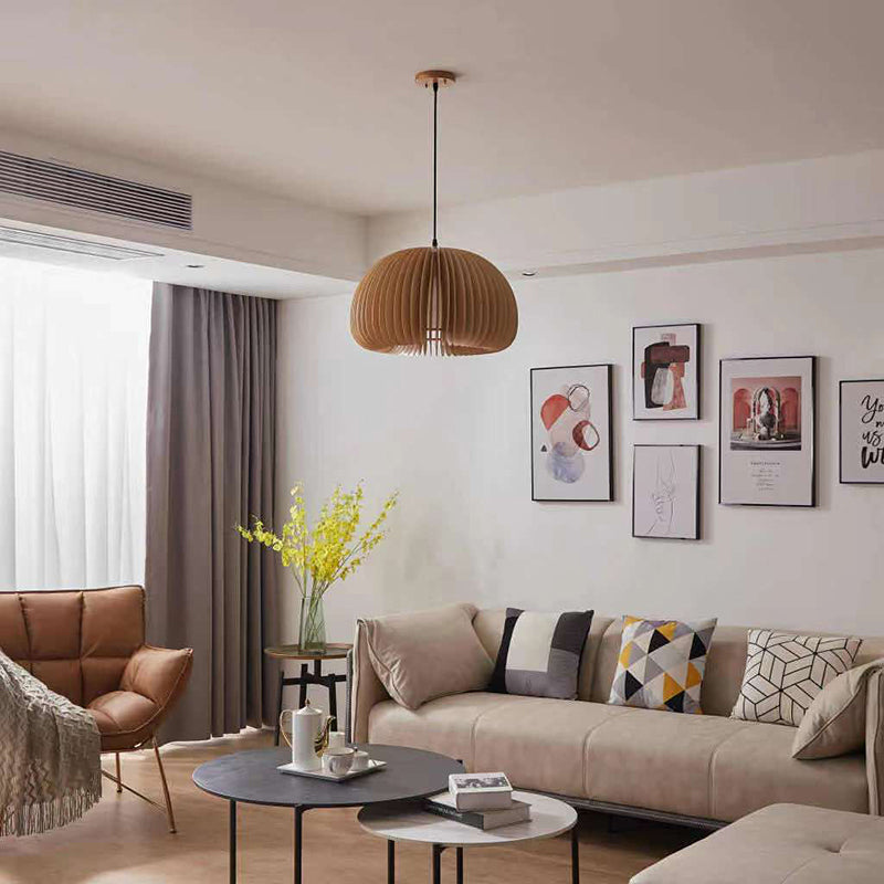 Beige Holzkürbis hängende helle chinesische style 1 leichte Restaurant Decke Anhängerlampe