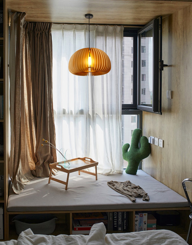 Beige Holzkürbis hängende helle chinesische style 1 leichte Restaurant Decke Anhängerlampe