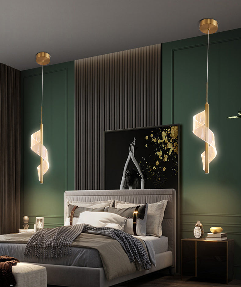 Gouden lineaire vorm led hanglamp moderne minimalistische metalen hanglamp voor woonkamer