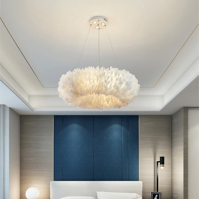 Art Deco Feather Pendant Lighting Modern Nordic Creative Round Hanging Ceiling Light for Bedroom