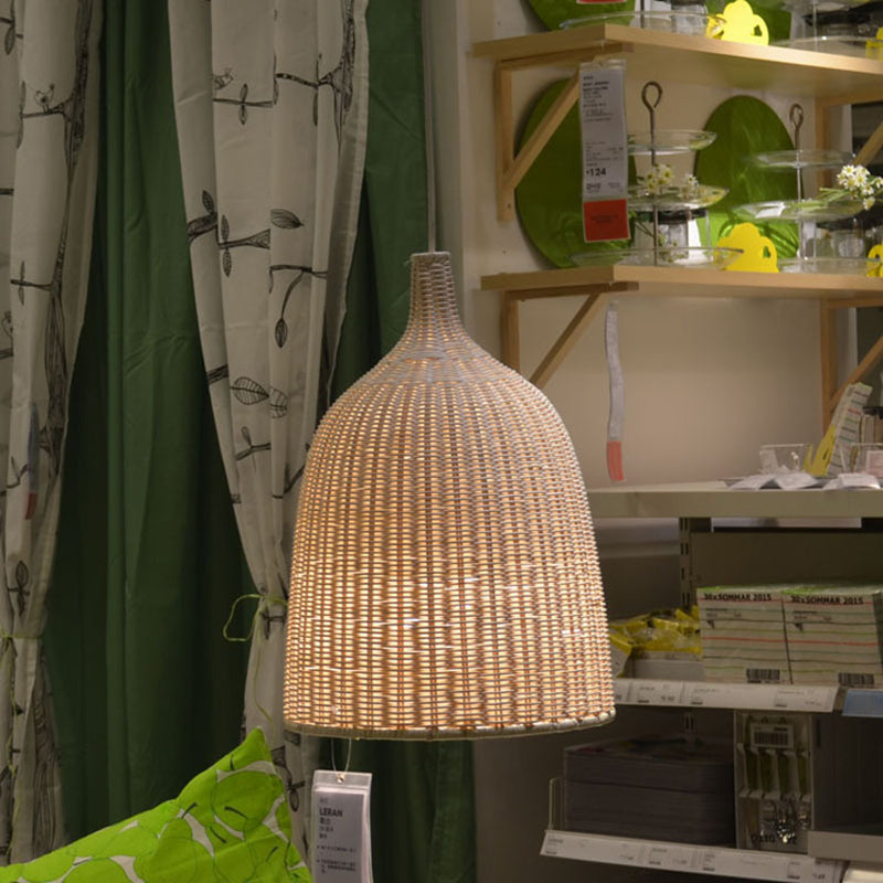 Farmhouse Natural Cloche Bamboo Pendant Lighting 1-Light  Dining Room Hanging Lamp