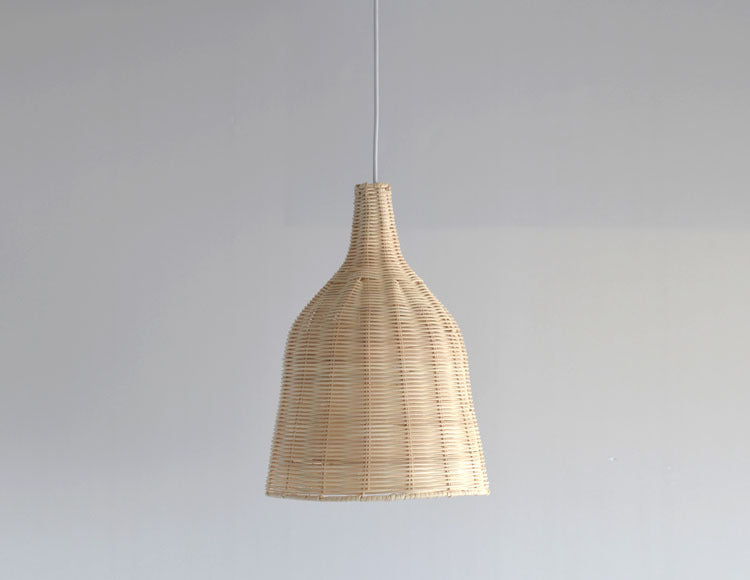 Farmhouse Natural Cloche Bamboo Pendant Lighting 1-Light  Dining Room Hanging Lamp