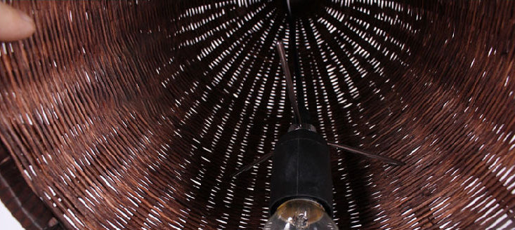 Farmhouse Natural Cloche Bamboo Pendant Lighting 1-Light  Dining Room Hanging Lamp