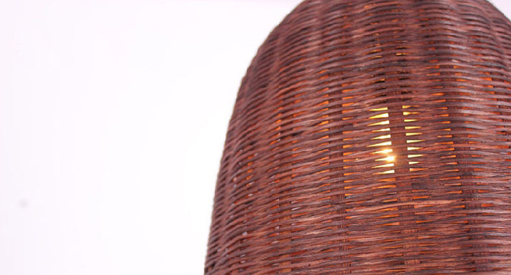 Farmhouse Natural Cloche Bamboo Pendant Lighting 1-Light  Dining Room Hanging Lamp