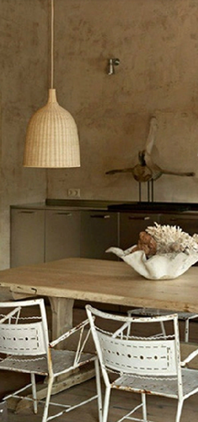 Farmhouse Natural Cloche Bamboo Pendant Lighting 1-Light  Dining Room Hanging Lamp