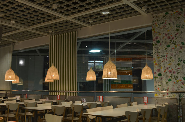 Farmhouse Natural Cloche Bamboo Pendant Lighting 1-Light  Dining Room Hanging Lamp