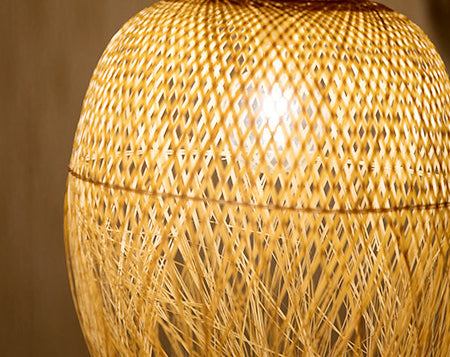 Beige Hand-Woven Pendant Asia Art Deco 1 Bulb Bamboo Hanging Light for Dining Table