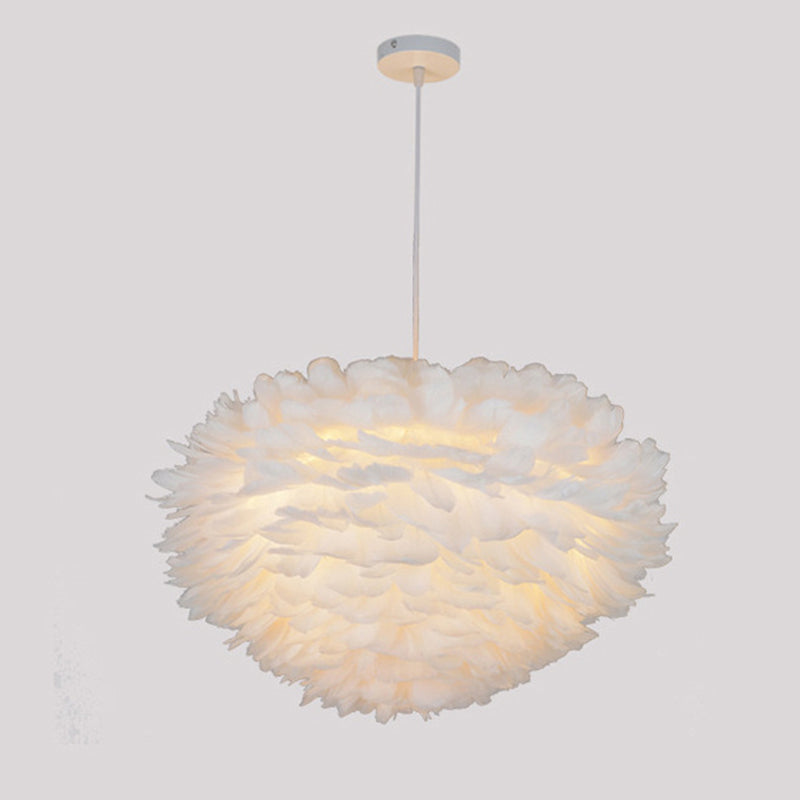 Art Deco Feather Pendant Lighting Modern Nordic Creative Globe Hanging Ceiling Light for Bedroom