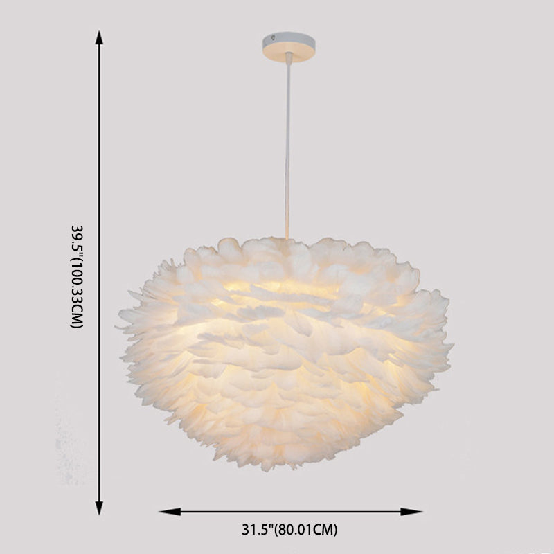 Art Deco Feather Pendant Lighting Modern Nordic Creative Globe Hanging Ceiling Light for Bedroom