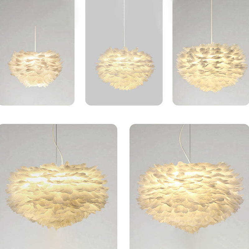 Art Deco Feather Pendant Lighting Modern Nordic Creative Globe Hanging Ceiling Light for Bedroom
