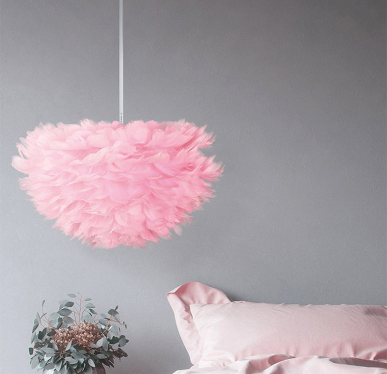 Art Deco Feather Pendant Lighting Modern Nordic Creative Globe Hanging Ceiling Light for Bedroom