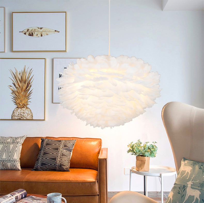 Art Deco Feather Pendant Lighting Modern Nordic Creative Globe Hanging Ceiling Light for Bedroom