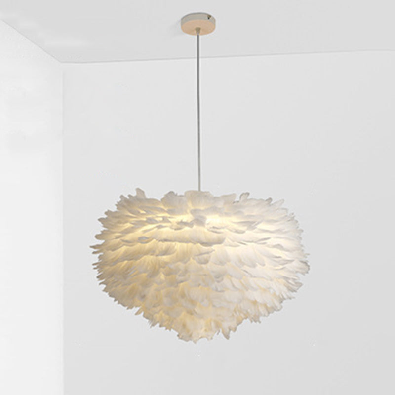 Art Deco Feather Pendant Light Fixtures Modern Creative Globe Hanging Ceiling Light for Bedroom