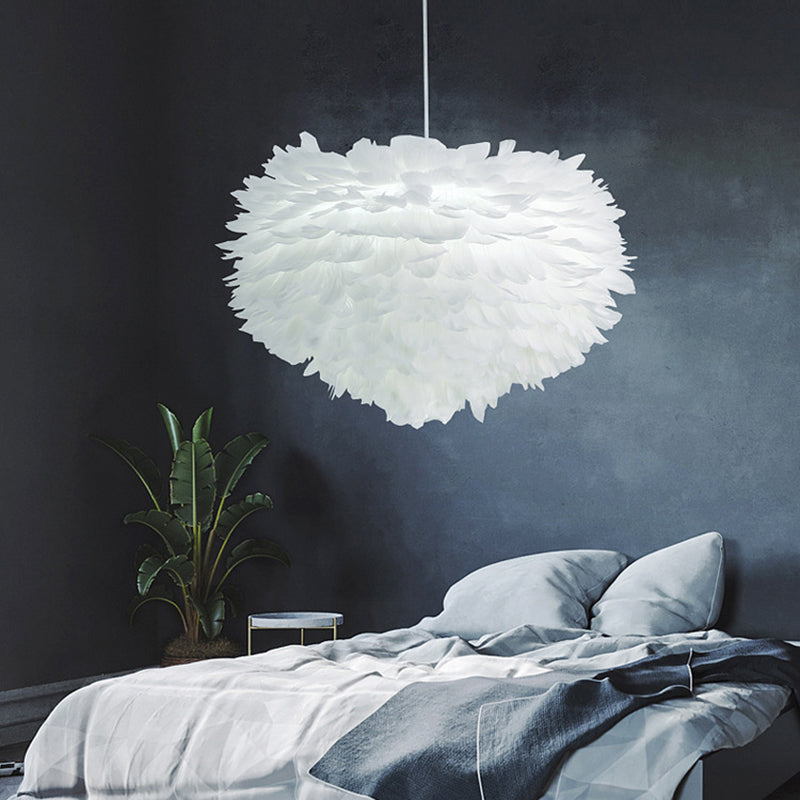 Art Deco Feather Pendant Light Fixtures Modern Creative Globe Hanging Ceiling Light for Bedroom