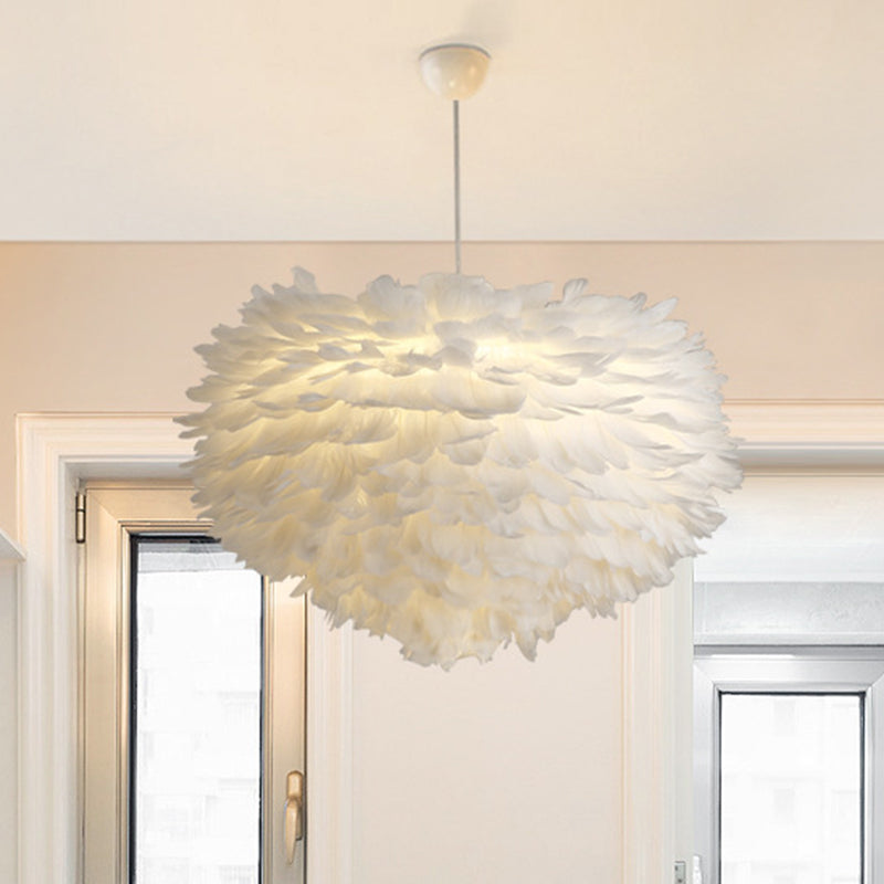 Art Deco Feather Pendant Light Fixtures Modern Creative Globe Hanging Ceiling Light for Bedroom