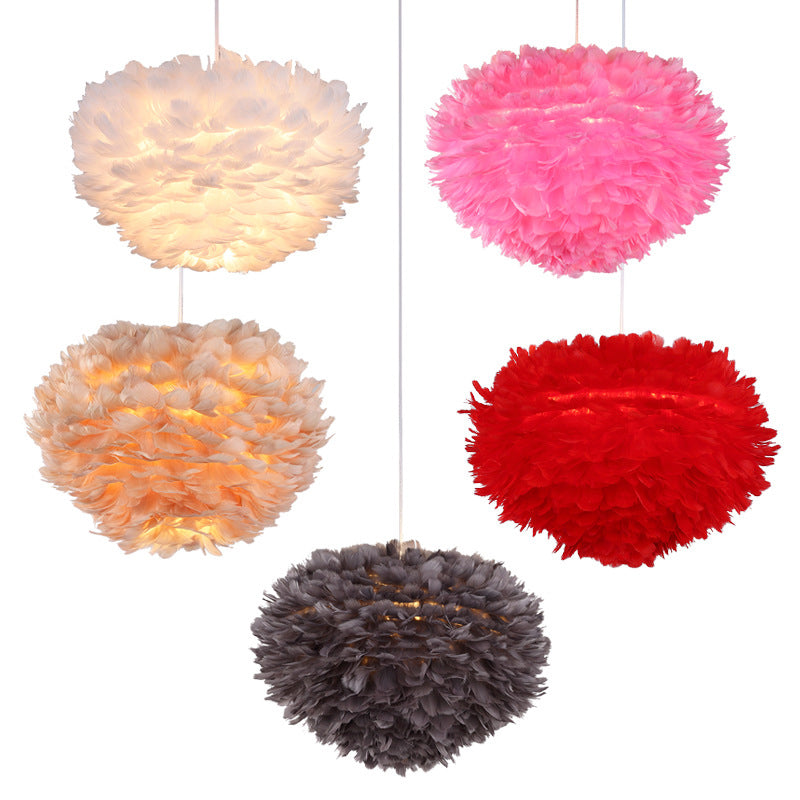 Art Deco Feather Pendant Light Fixtures Modern Creative Globe Hanging Ceiling Light for Bedroom