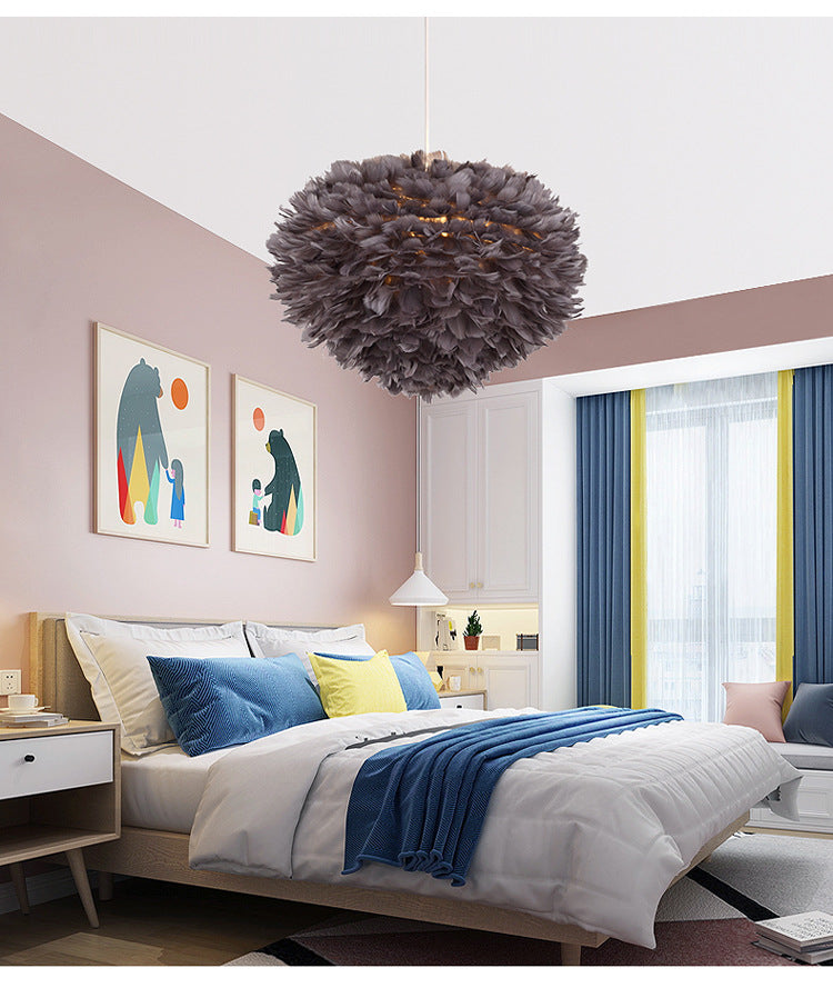 Art Deco Feather Pendant Light Fixtures Modern Creative Globe Hanging Ceiling Light for Bedroom