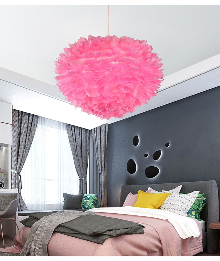 Art Deco Feather Pendant Light Fixtures Modern Creative Globe Hanging Ceiling Light for Bedroom