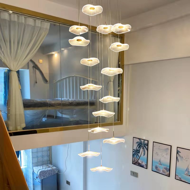 Modern Multiple Lotus Leaf Shaped Shade Pendant Light Acrylic Long Hanging Lamp for Living Room