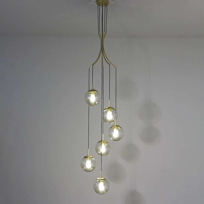 Modern Minimalist Multiple Globe Shade Pendant Light Glass Long Hanging Lamp for Living Room