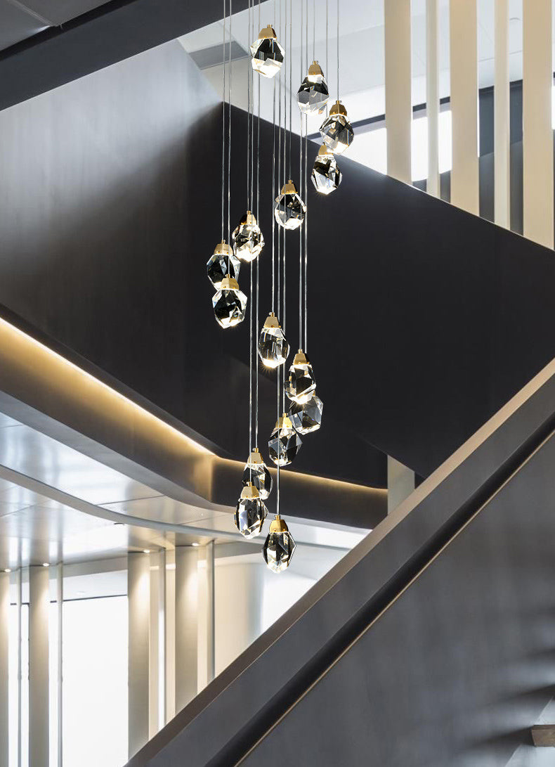 Meerdere afgeschuinde kristalprisma's Droplamp Moderne lange suspensie hanglamp voor trap