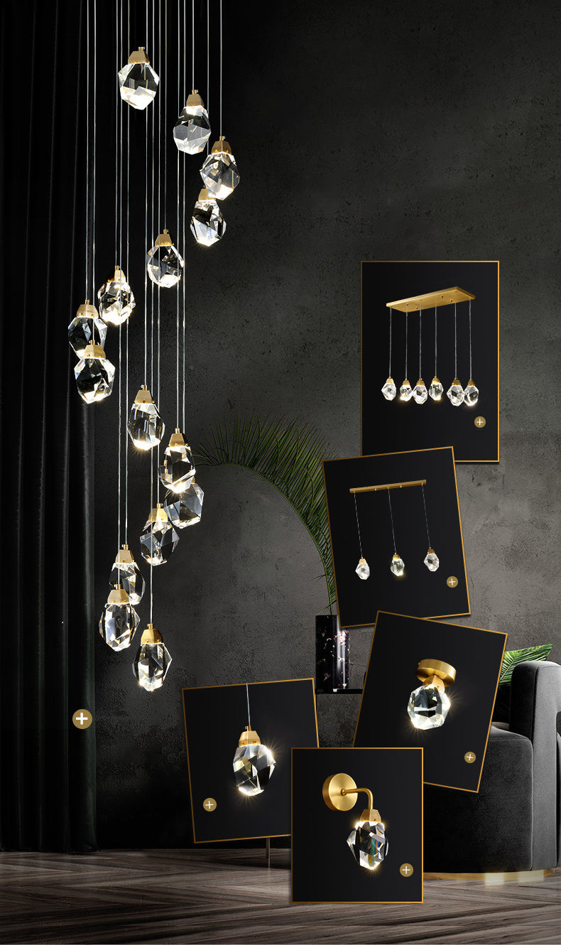 Meerdere afgeschuinde kristalprisma's Droplamp Moderne lange suspensie hanglamp voor trap